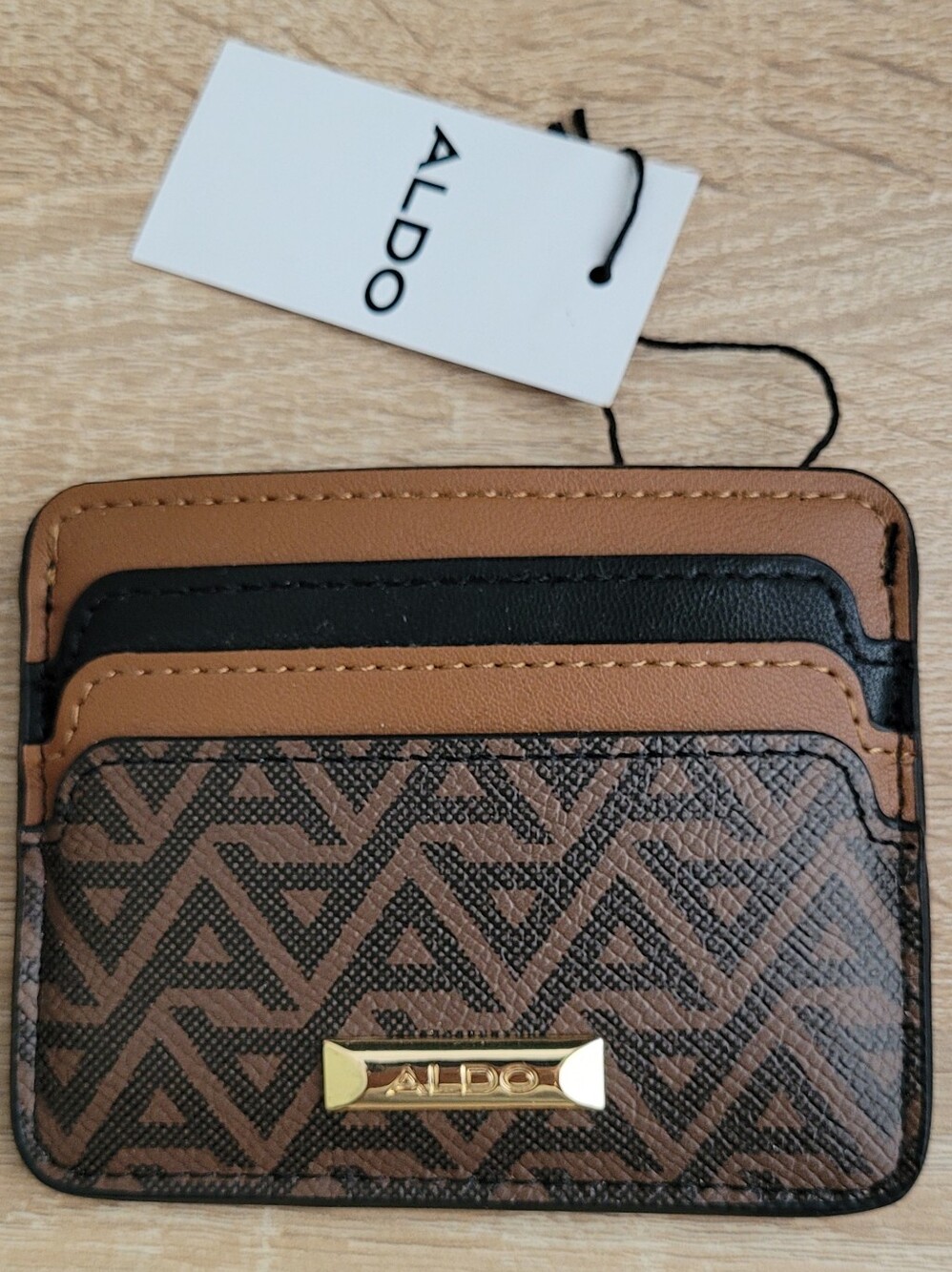NWT! ALDO Brown Patterned Leather Card Holder - Men's Accessory